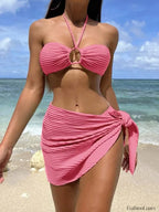 Pleated Solid Halter Three Piece Set