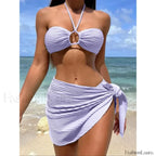 Pleated Solid Halter Three Piece Set Lavender / S