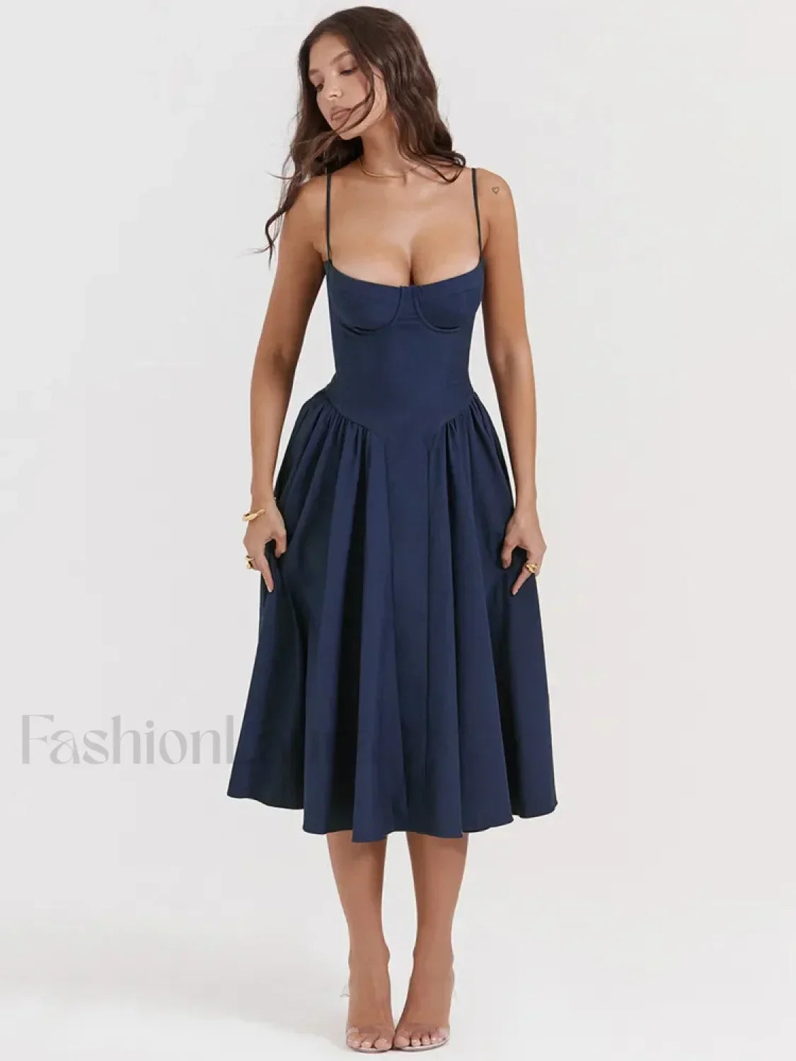 Pleated Spaghetti-Strap Midi Dress Secondary image