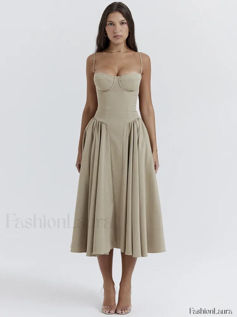 Pleated Spaghetti Strap Midi Dress