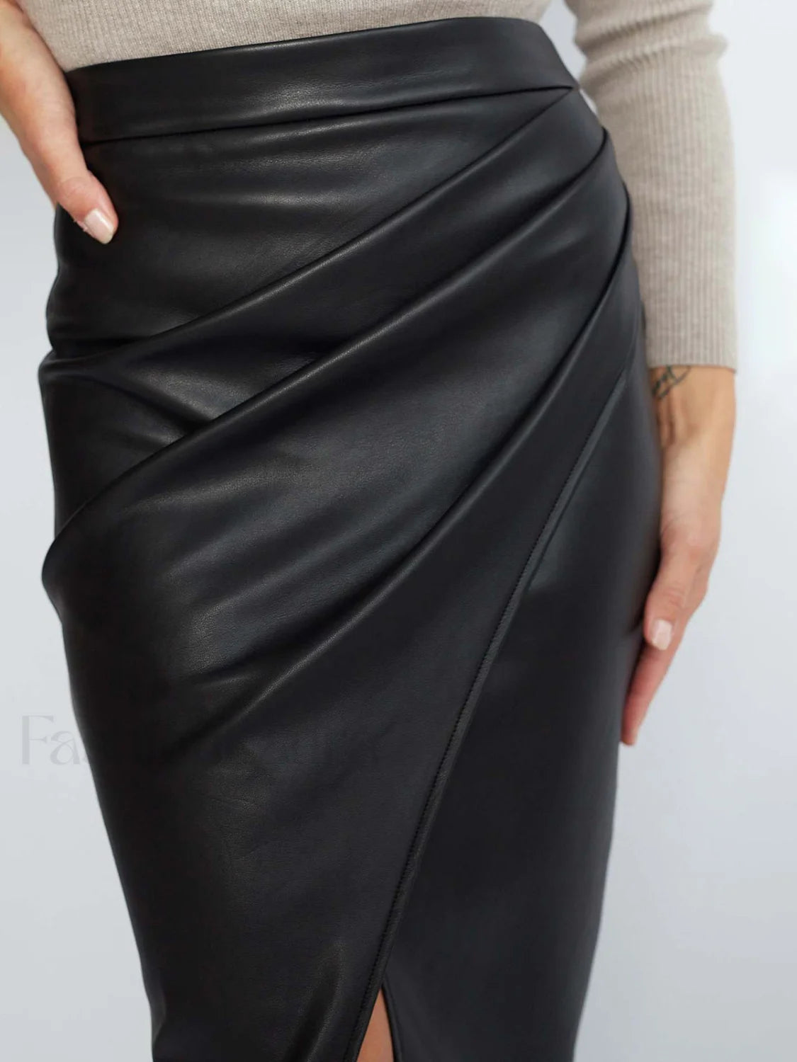 Pleated Split PU Leather Skirt Secondary image