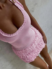 Pleated U Neck Strap Mini Dress