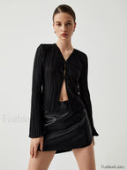 Pleated V neck Ruffle Trendy Long Sleeve Blouse Blouses