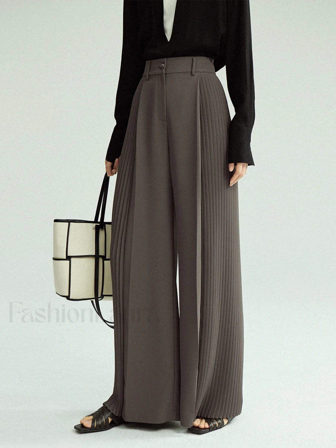 Pleated Wide Leg Trendy Pants Without Belt Secondary image