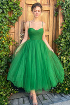 Pleats Spaghetti Stylish Straps Midi Dress S / Green