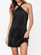 Plisse Halter Graceful Short Dress Dresses