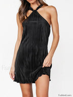 Plisse Halter Graceful Short Dress Dresses
