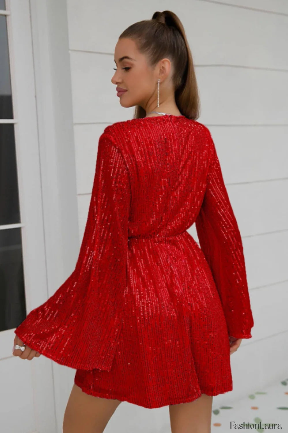 Plunging Neck Stylish Sequin Dress