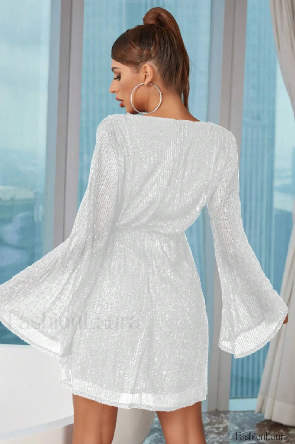 Plunging Neck Stylish Sequin Dress