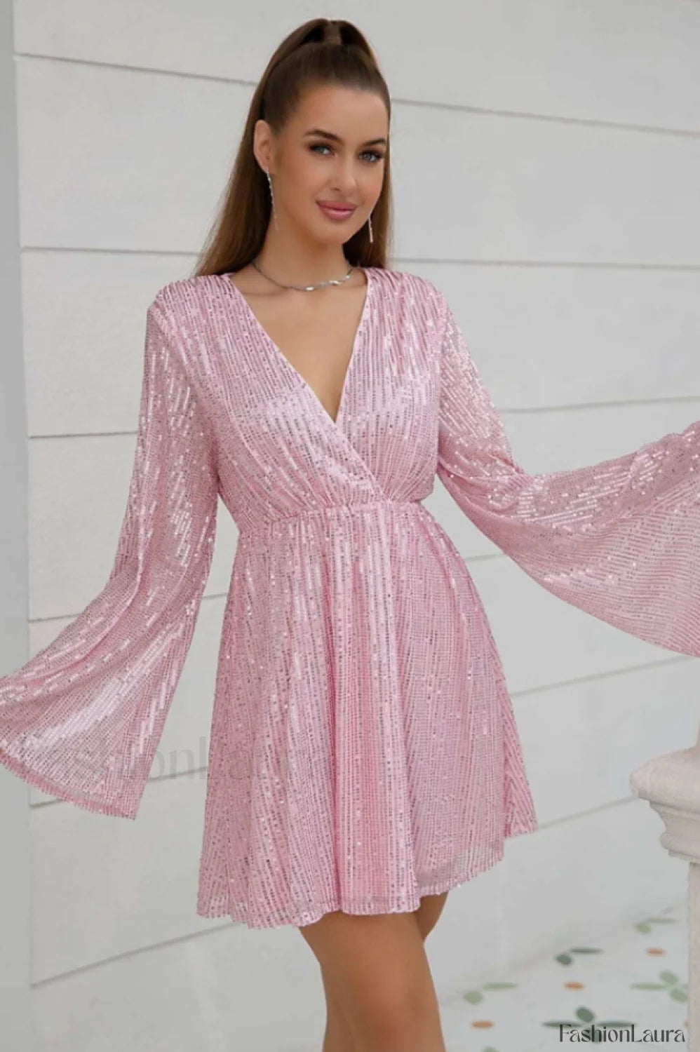 Plunging Neck Stylish Sequin Dress