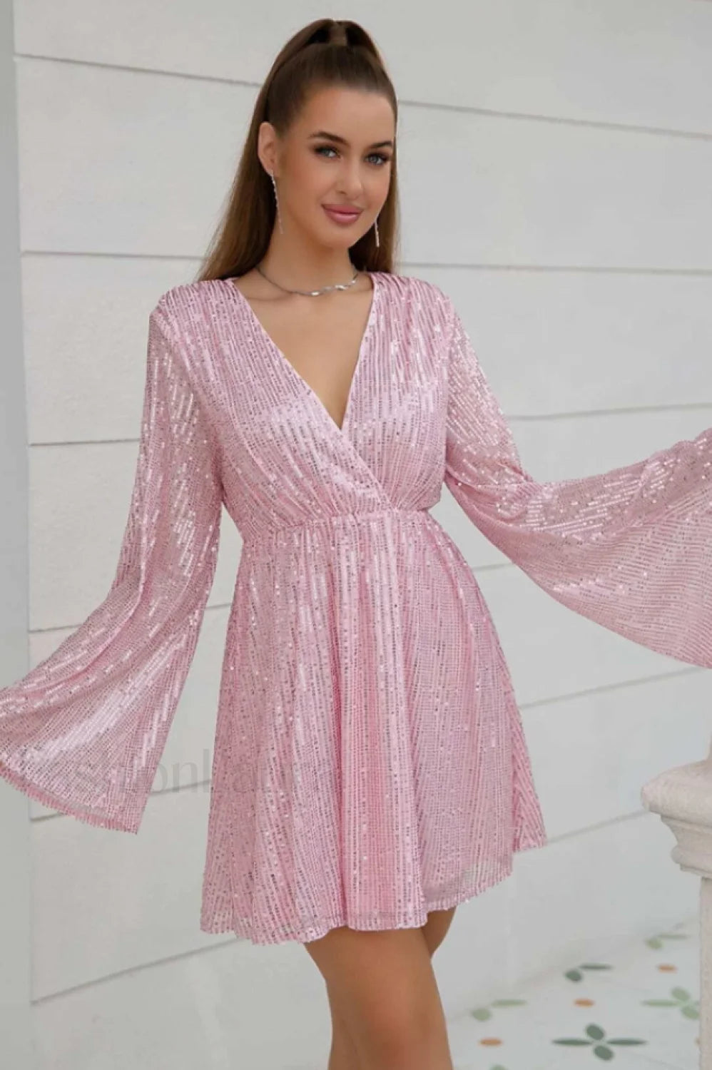 Plunging Neck Stylish Sequin Dress