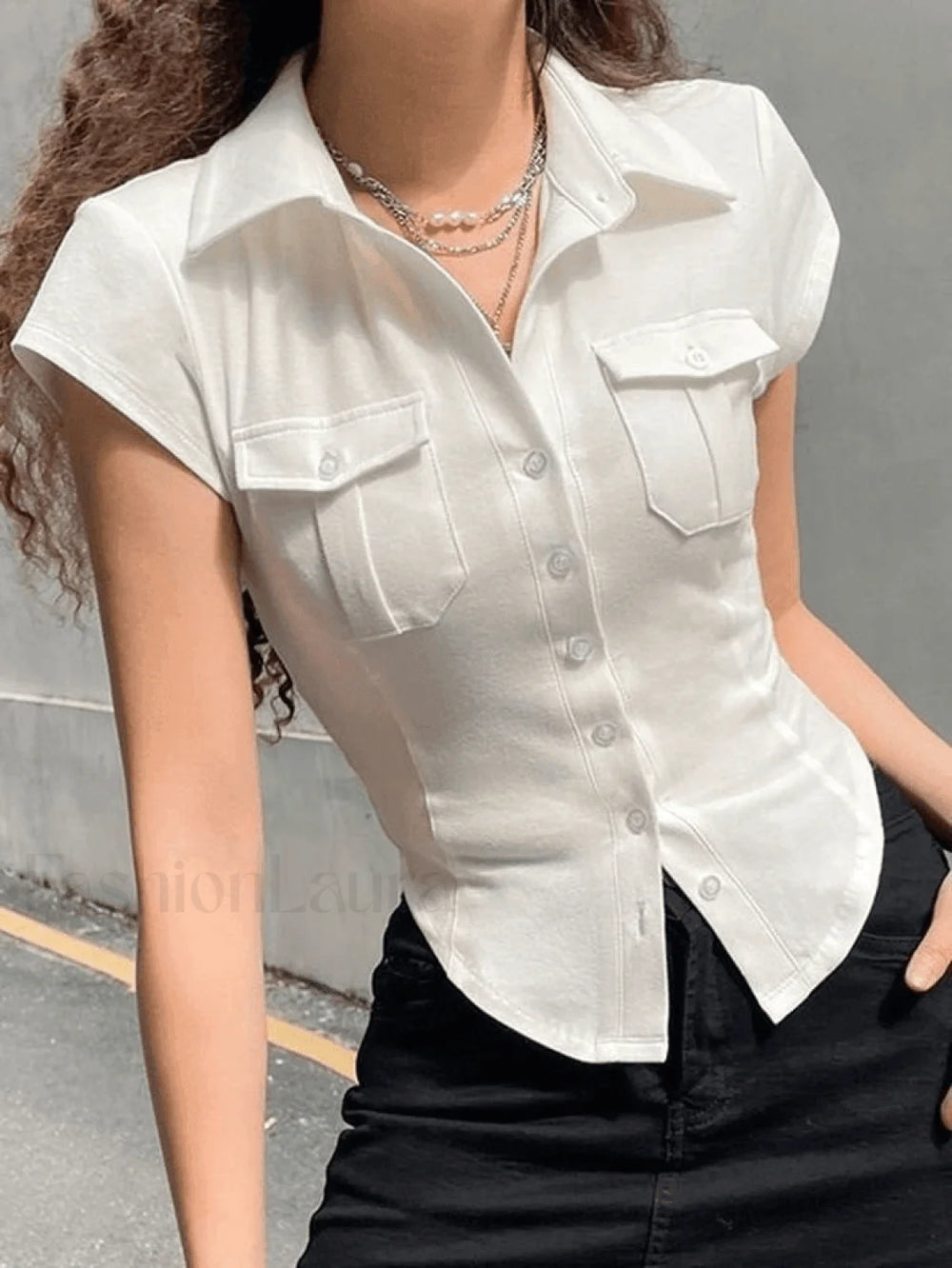 Pocket Cropped Blouse Shirts