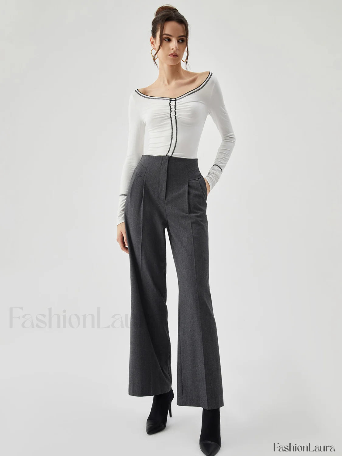 Pocket Pleated Straight Trendy Leg Dress Pants Pants