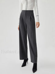 Pocket Pleated Straight Trendy Leg Dress Pants Grey / XS Pants