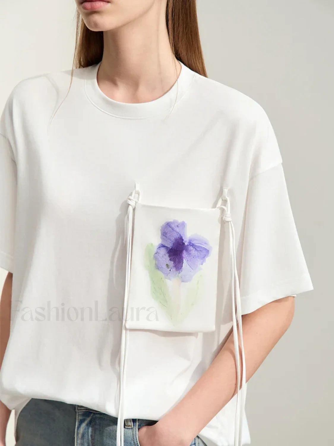 Pocket Print Knit T Shirt Beige / S