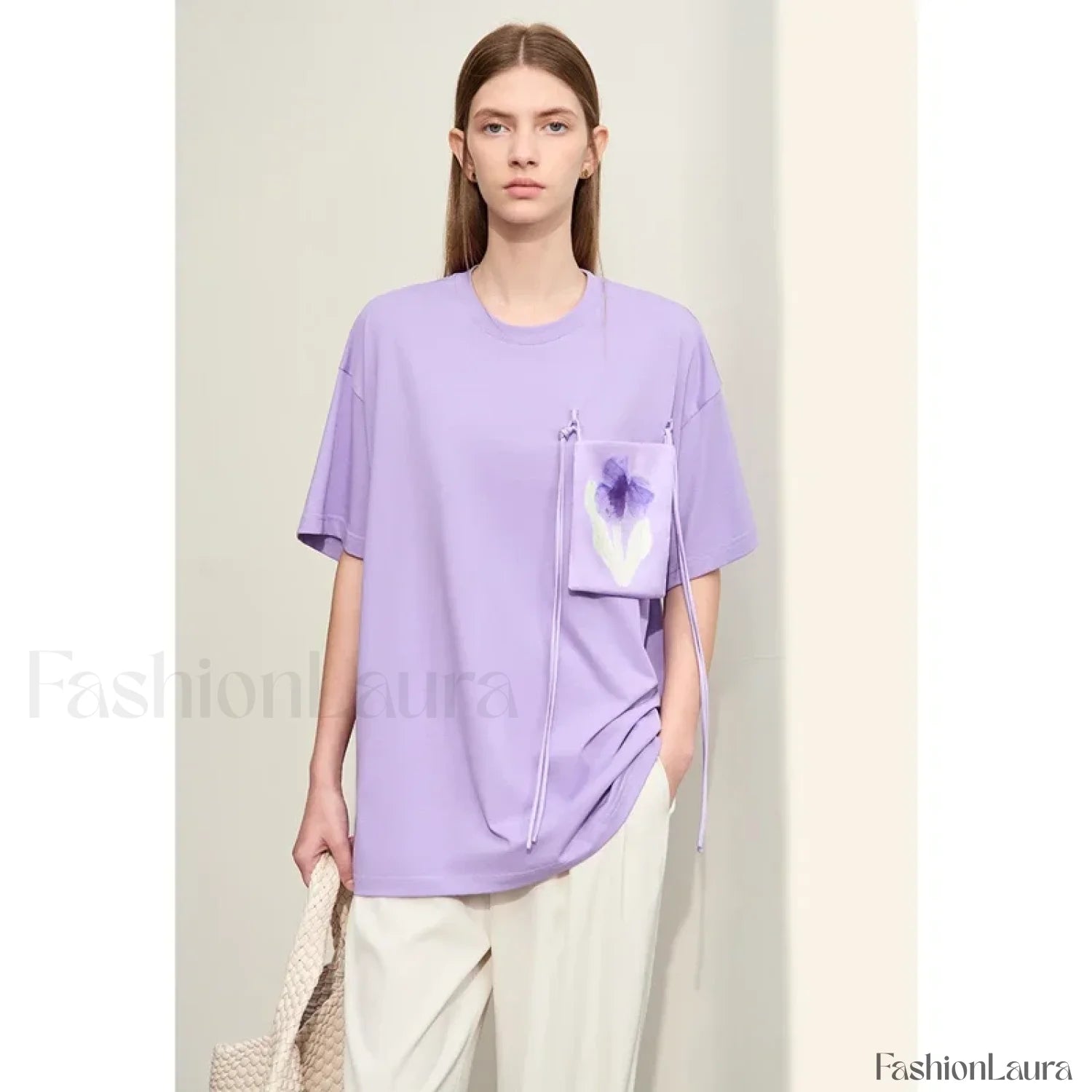 Pocket Print Knit T Shirt Purple / S