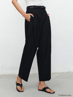 Pocket Straight Leg Trendy Pants Without Belt Pants