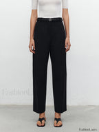 Pocket Straight Leg Trendy Pants Without Belt Black / XS Pants