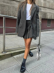 Pocket Stripe Graceful Collar Blazer Grey / XS Blazers