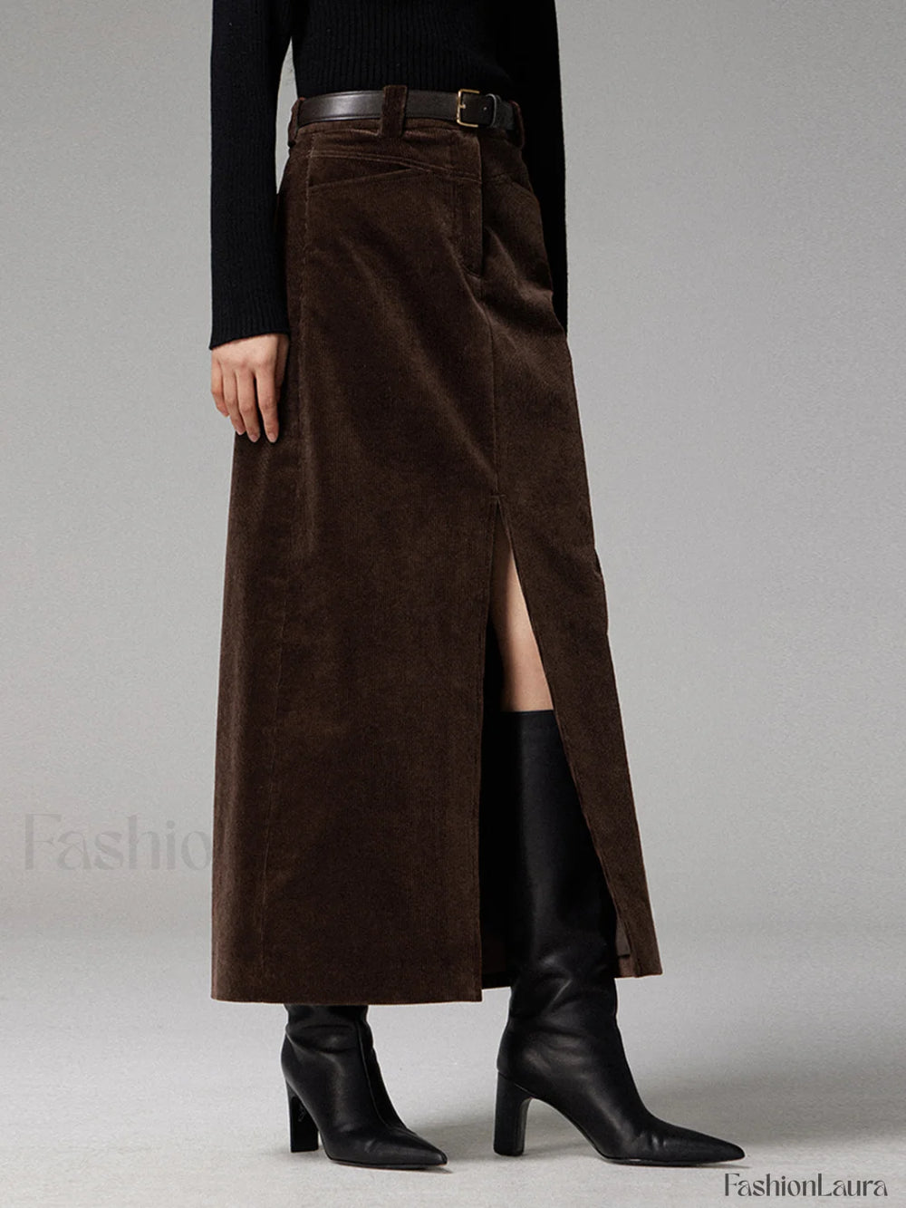 Pockets Corduroy Slit Maxi Skirt Skirts