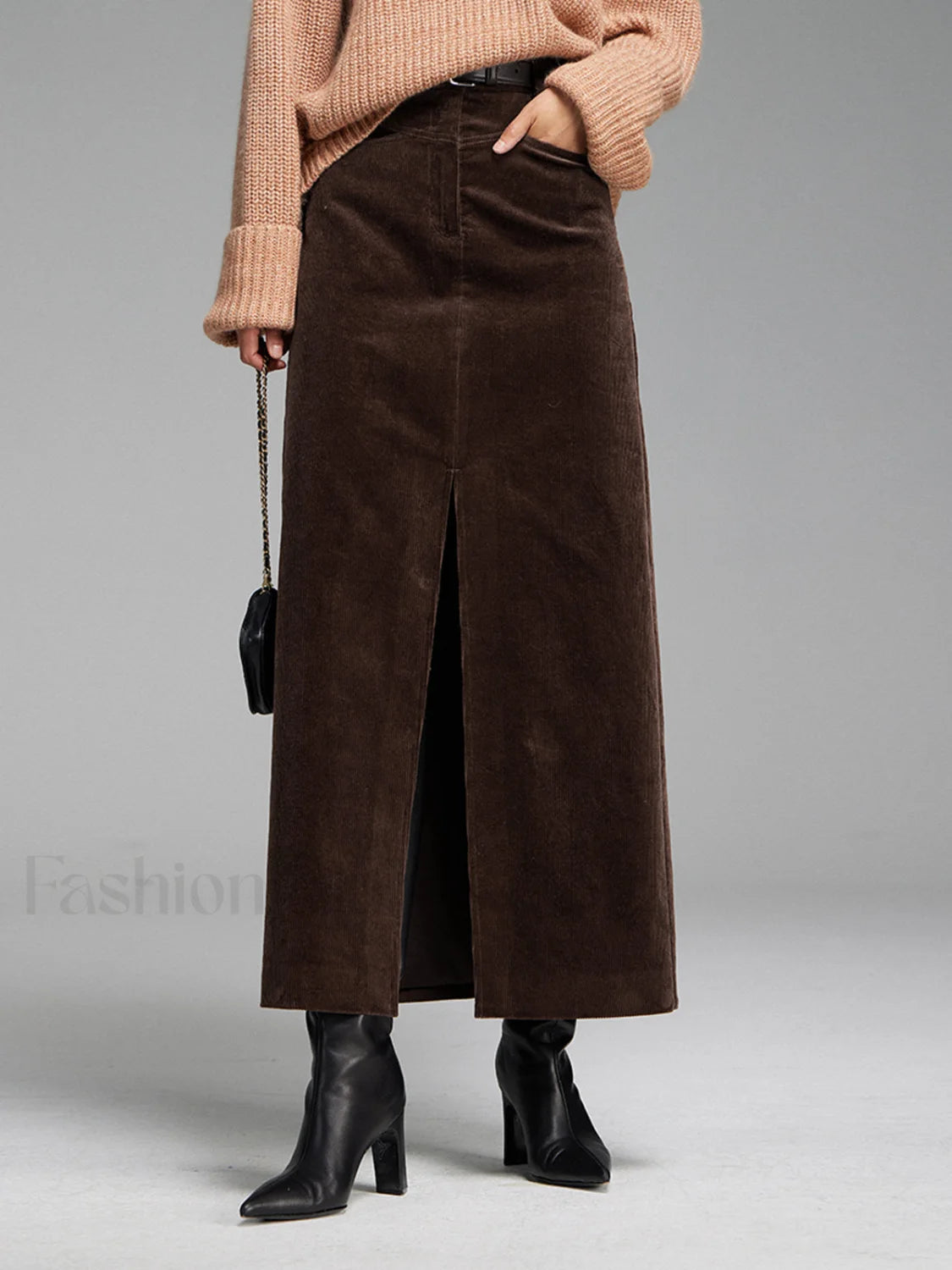Pockets Corduroy Slit Maxi Skirt Skirts