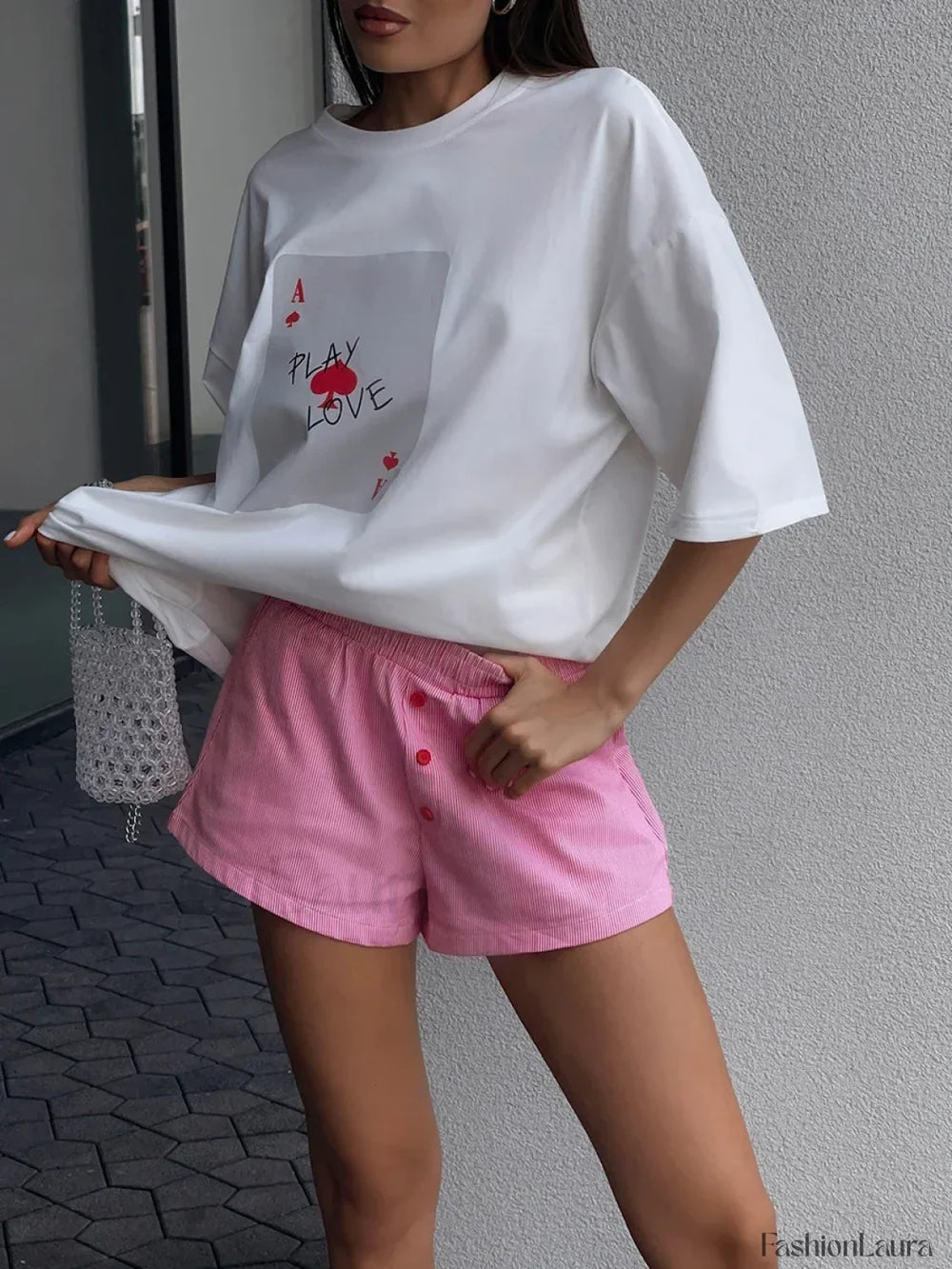 Poker Card Printed Loose Cotton T Shirt