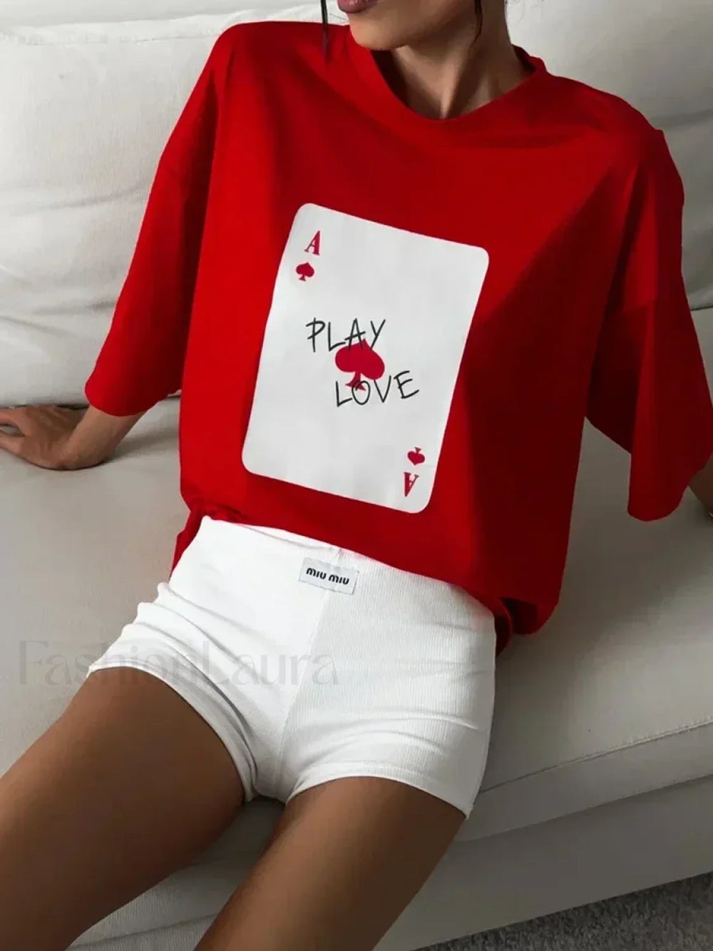Poker Card Printed Loose Cotton T Shirt