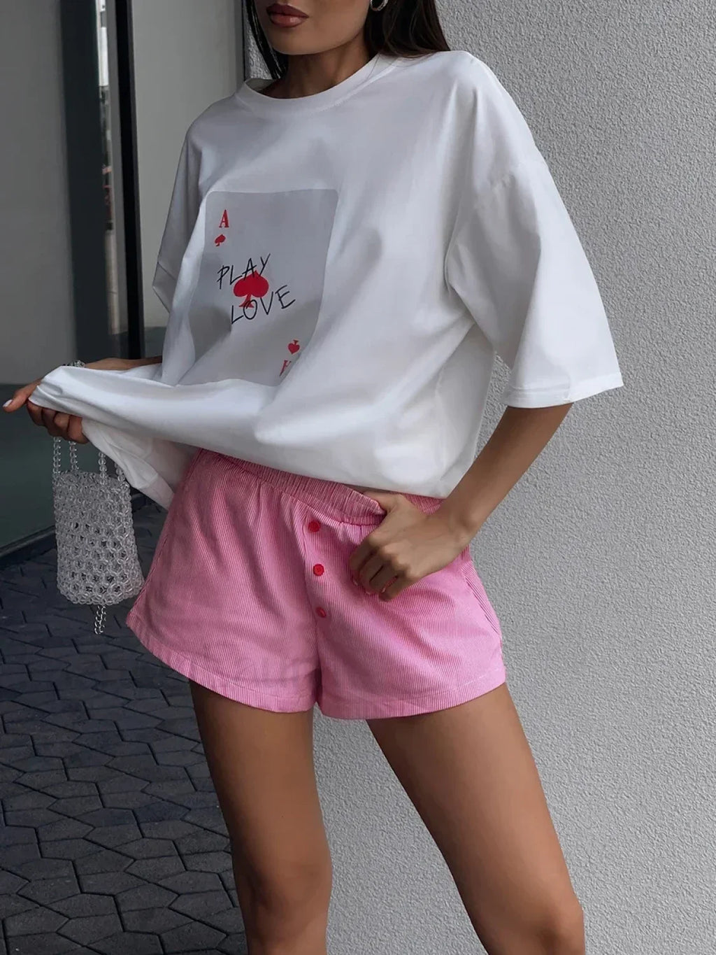 Poker Card Printed Loose Cotton T Shirt