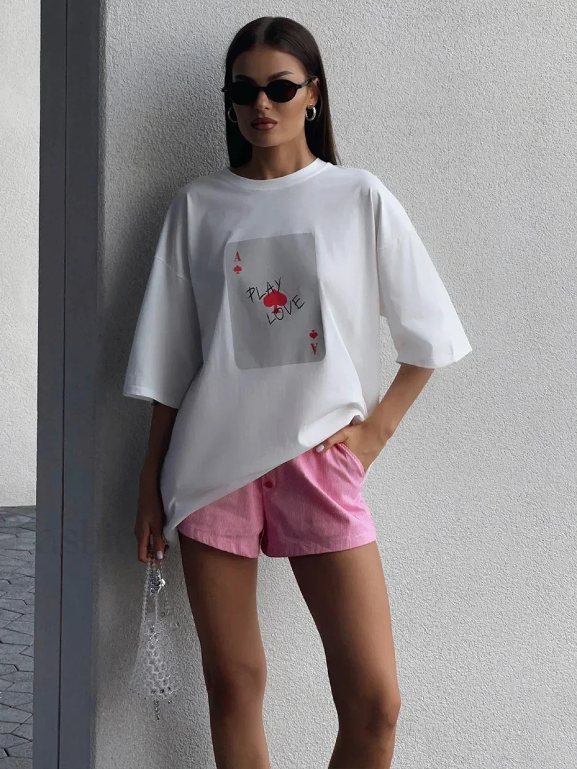 Poker Card Printed Loose Cotton T Shirt White / S Main image