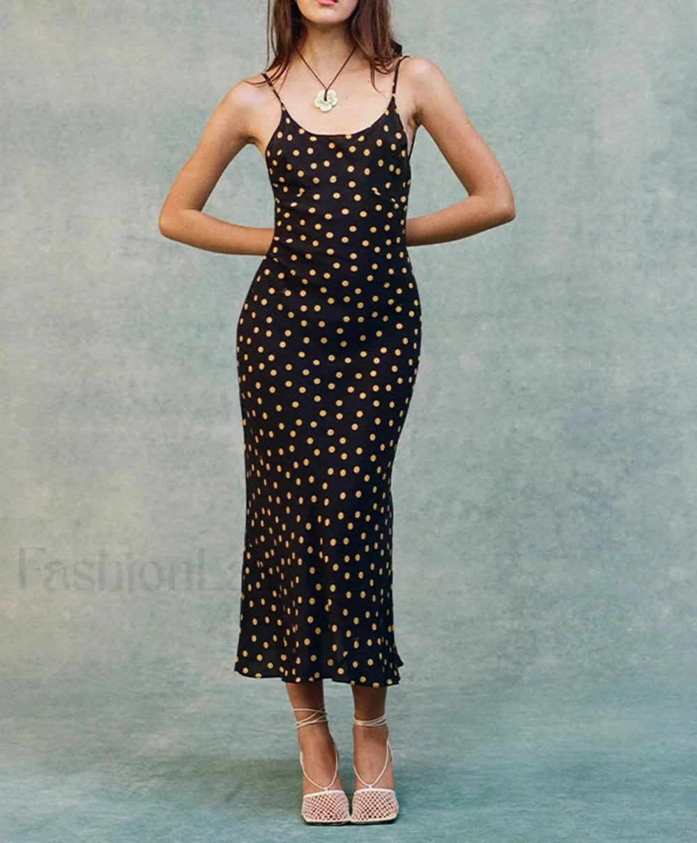 Polka Dot Backless Midi Dress