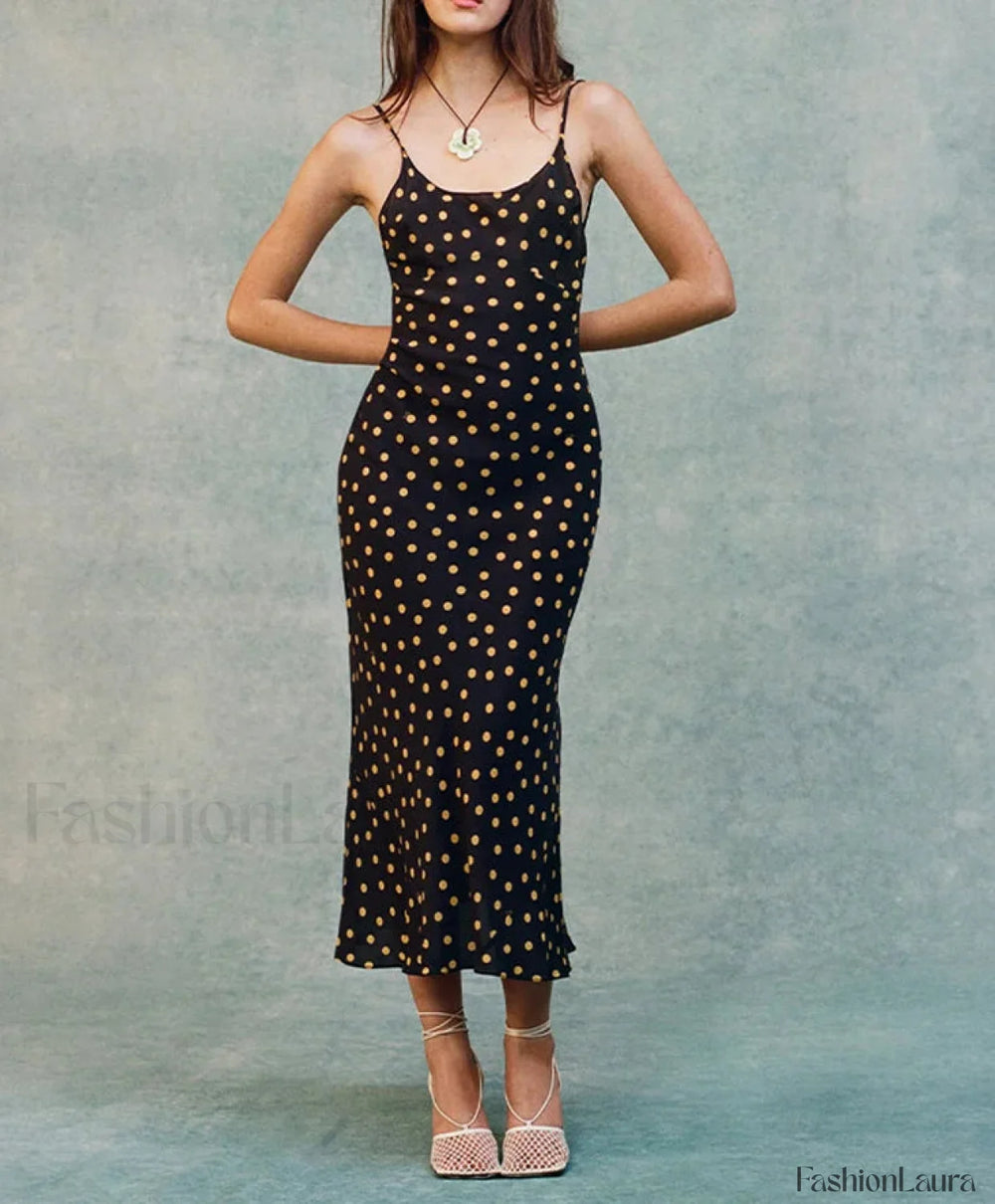 Polka Dot Backless Midi Dress