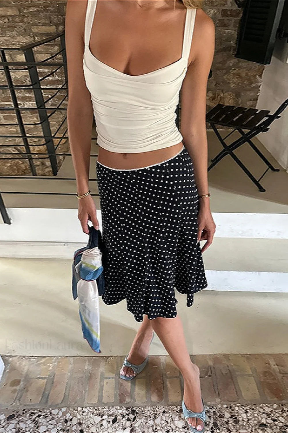 Polka Dot Fishtail Midi Skirt