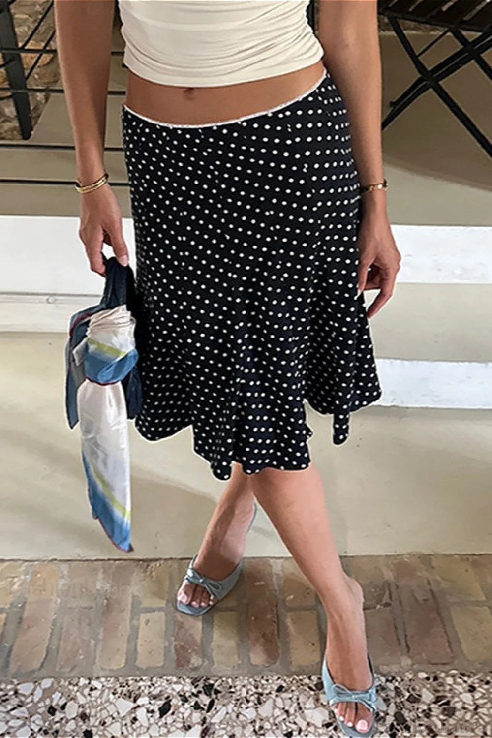 Polka Dot Fishtail Midi Skirt