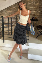 Polka Dot Fishtail Midi Skirt Black / S