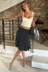 Polka Dot Fishtail Midi Skirt Black / S