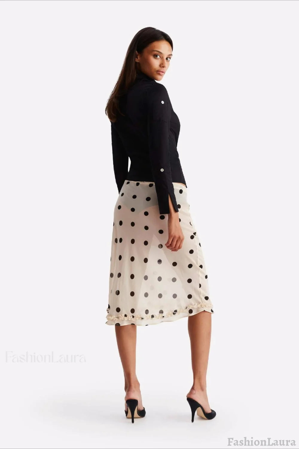 Polka Dot High Waist A-Line Skirt