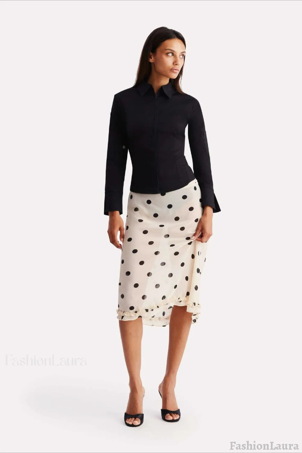 Polka Dot High Waist A-Line Skirt White / S