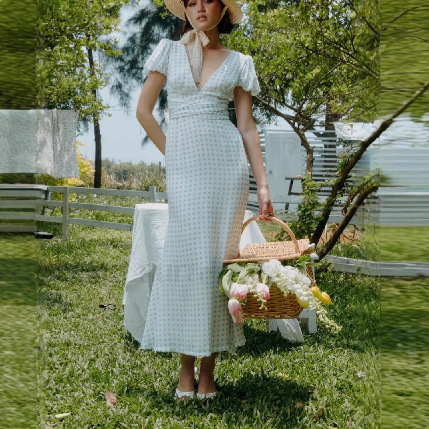 Polka Dot Lace Up French Gentle Wind Maxi Dress Main image