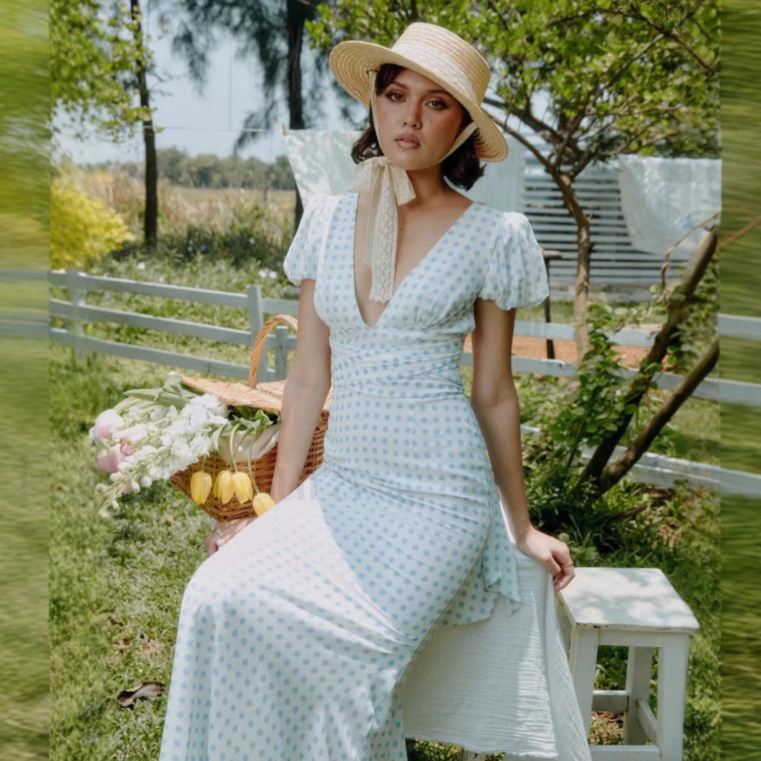 Polka Dot Lace-Up French Gentle Wind Maxi Dress Secondary image