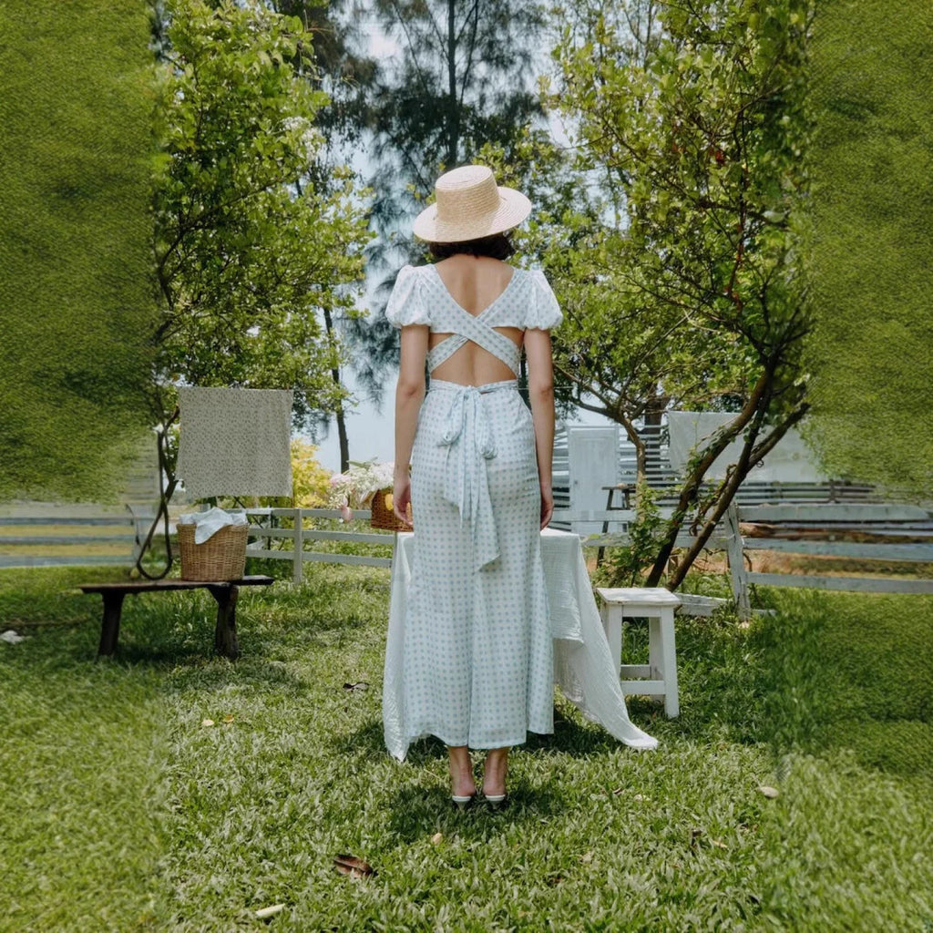 Polka Dot Lace Up French Gentle Wind Maxi Dress