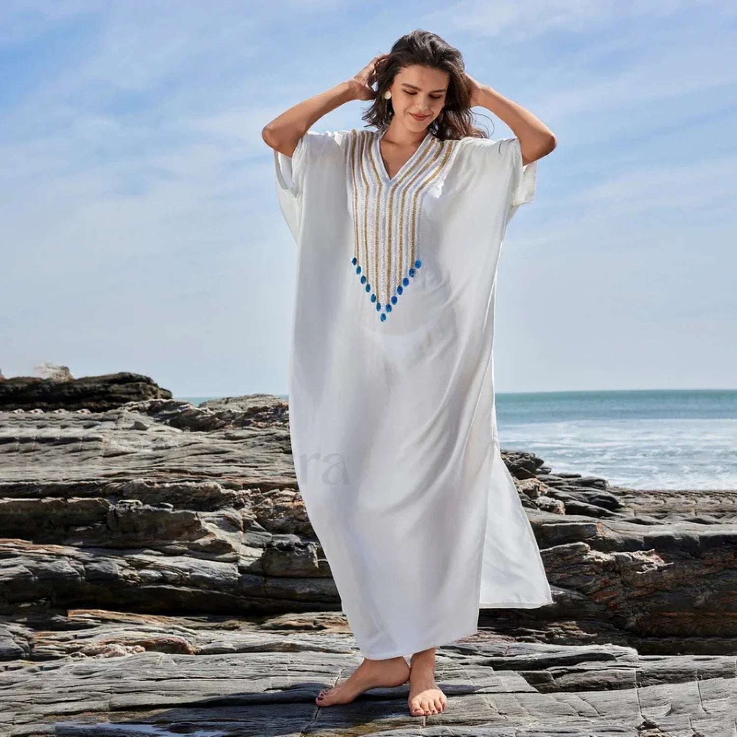 Polka Dot Long Sleeve Shirt Cover Up WHITE / One Size Main image