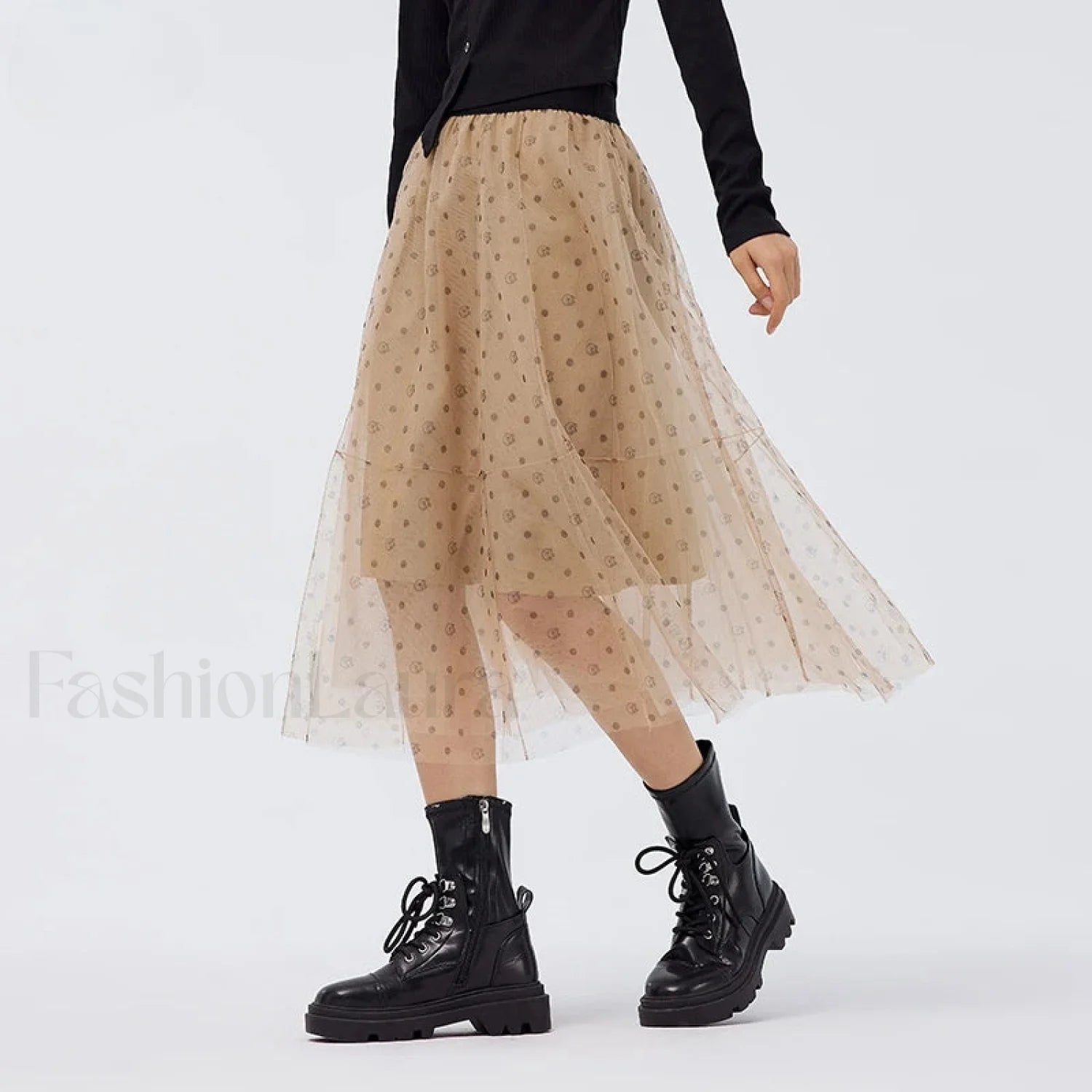 Polka Dot Mesh Umbrella Skirt coffee / S Main image