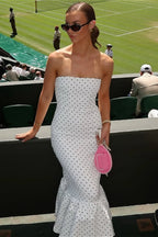 Polka Dot Off Shoulder Strapless Maxi Dress