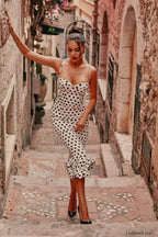 Polka Dot Pleated Slim Waist Strappy Maxi Dress