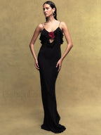 Polka Dot Rose Off Shoulder Maxi Dress Black / S