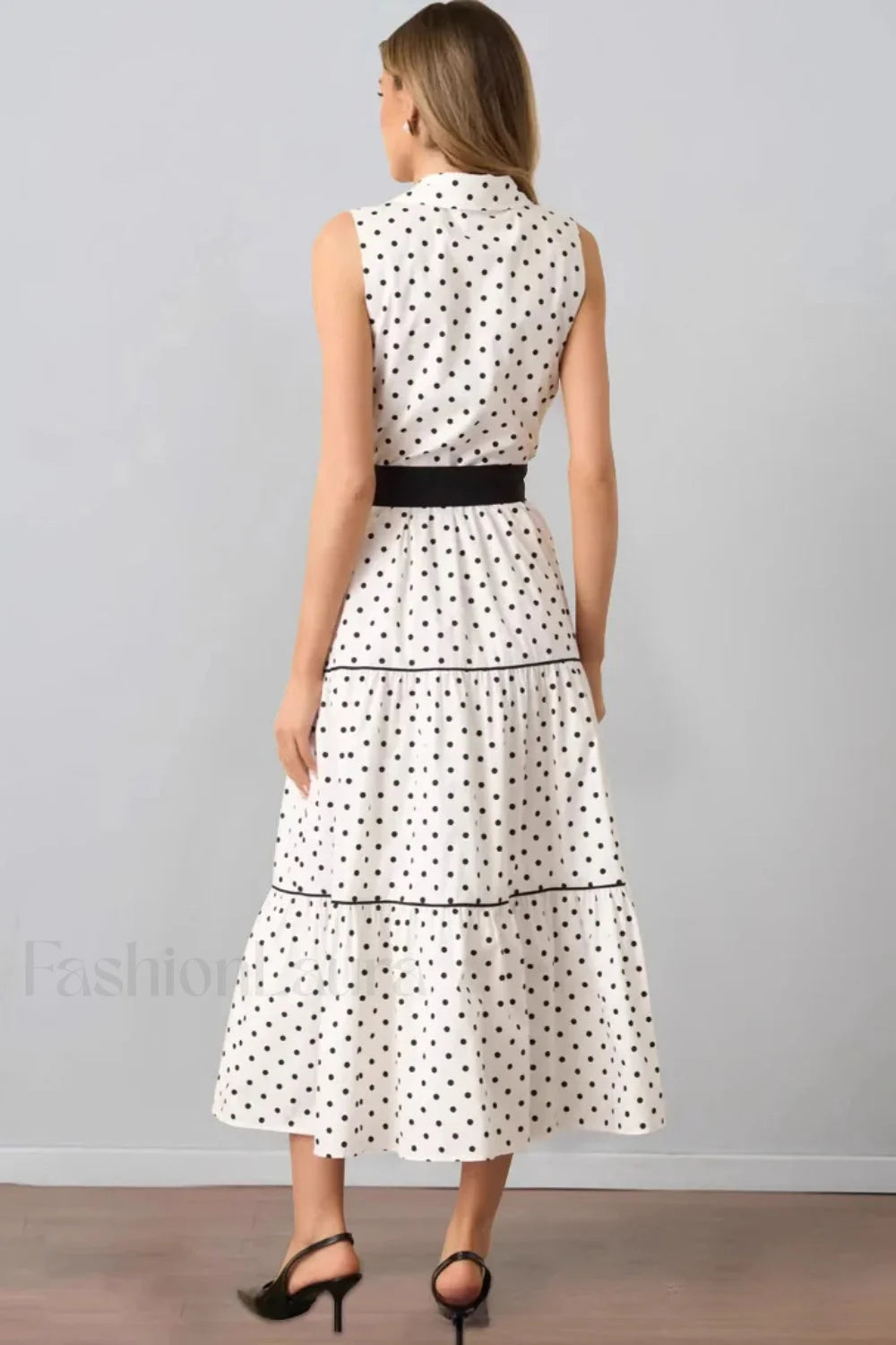 Polka Dot Sleeveless Lapel Fashion Maxi Dress Secondary image