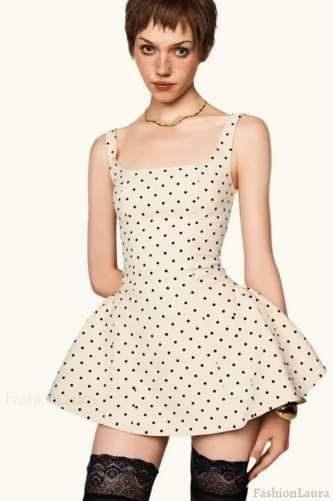 Polka Dot Square Neck Cami Mini Dress White / S Main image