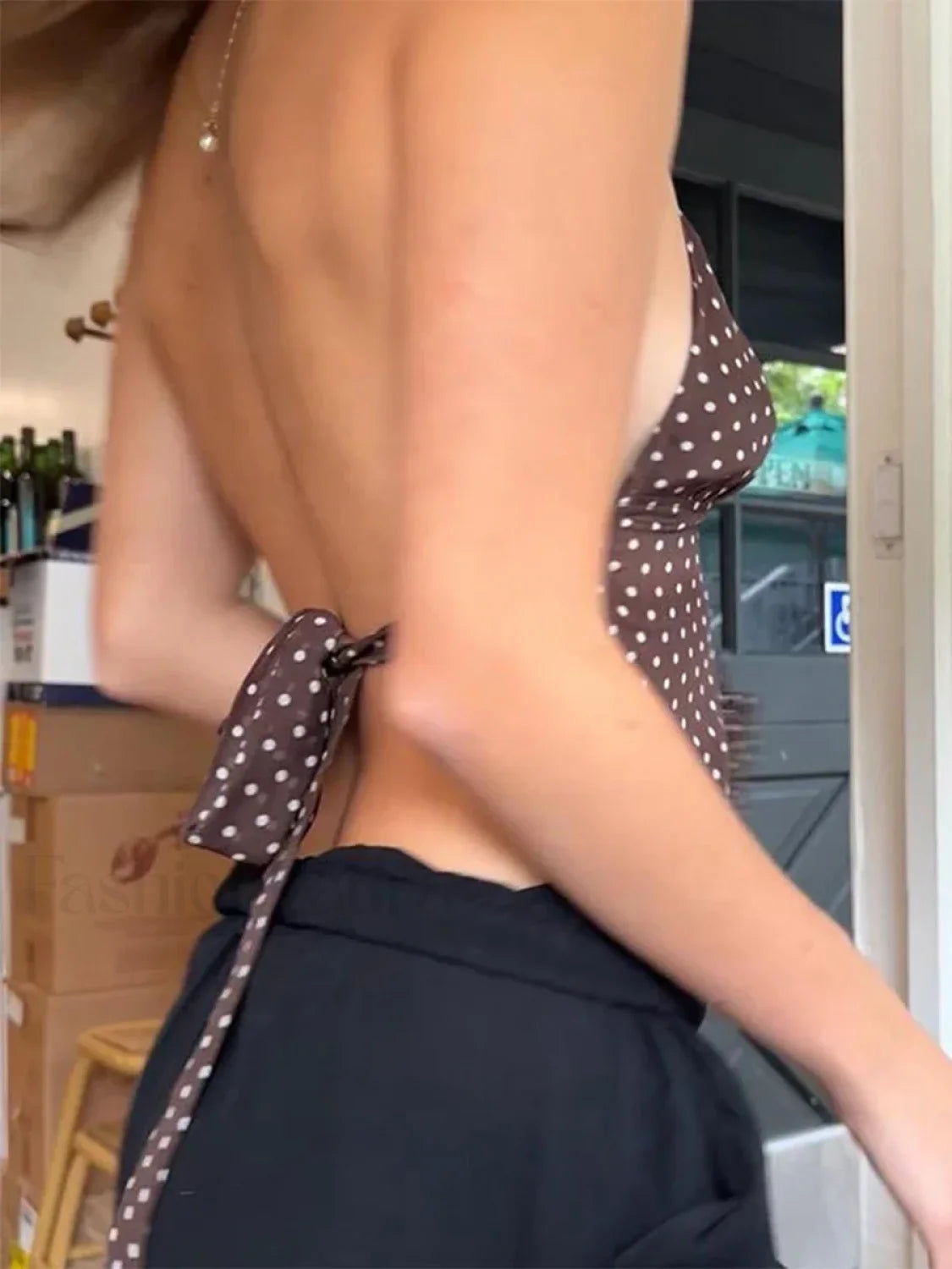 Polka Dot Tie Back Crop Top