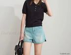 Polo Letter Knitted T Shirt Black / S