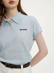 Polo Neck Light Blue Wool Cotton T Shirt